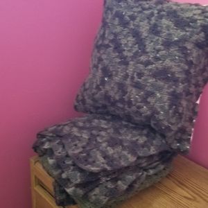 Lap Camouflage Afghan Crocheted Blanket and Matching Pillow